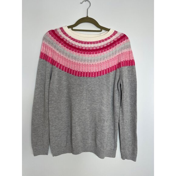 Talbots Rib Yoke Crewneck Sweater Pink Gray Cotton Blend Medium‎ Petite - Picture 1 of 8